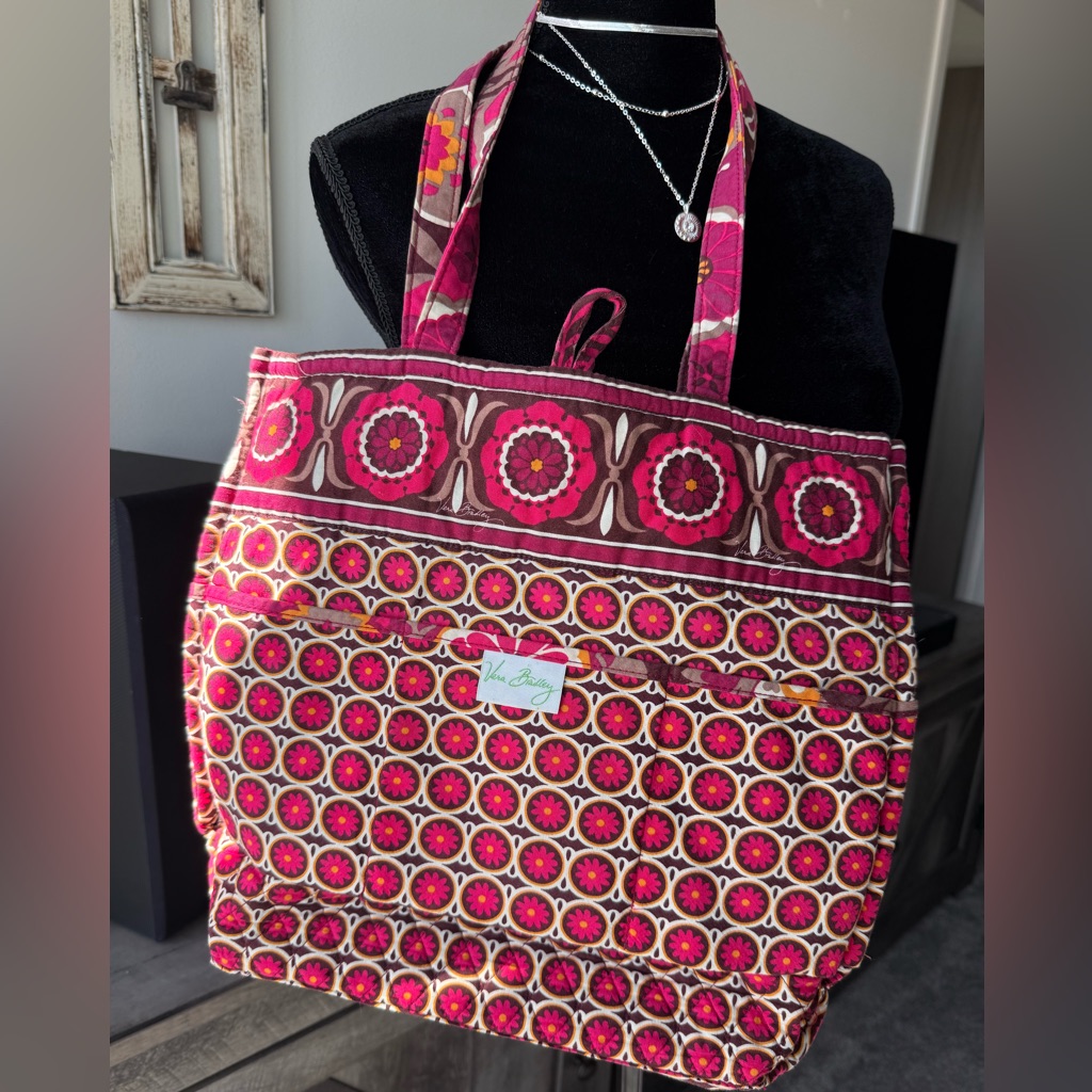 Vera Bradley Hot Pink And Brown Quilted Floral Tote